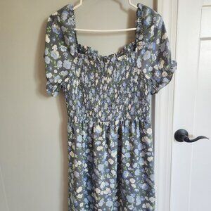 Loft floral grey and blue mini dress size M